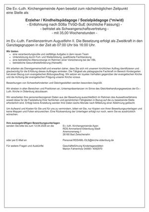 Stellenangebot Schwangerschaftsvertretung