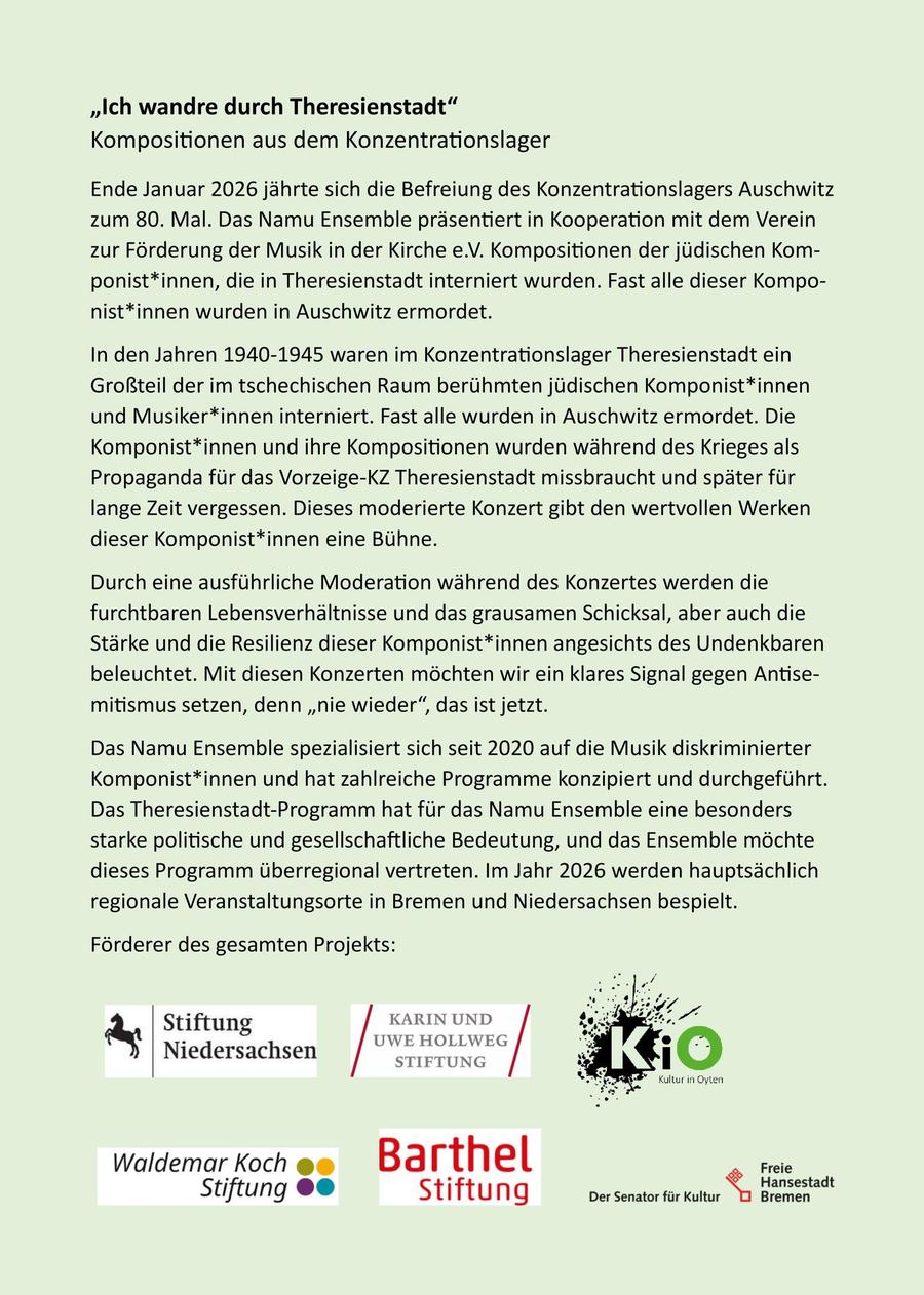 Musik aus Theresienstadt am 27. Juni 18 Uhr Westerstede